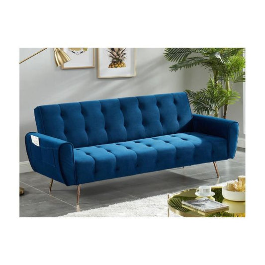 Sofá Vente Unique Cama Clic Calc 3 Lugares Veludo Azul Escuro Polani
