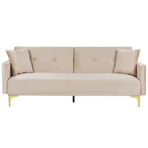 Sofá Sofá-cama em Veludo Creme com 3 Lugares e Assento com Botões Sistema ‘‘click Clack’’ para de Estar Design Contemporâneo 91x191x75 - 4251682267397