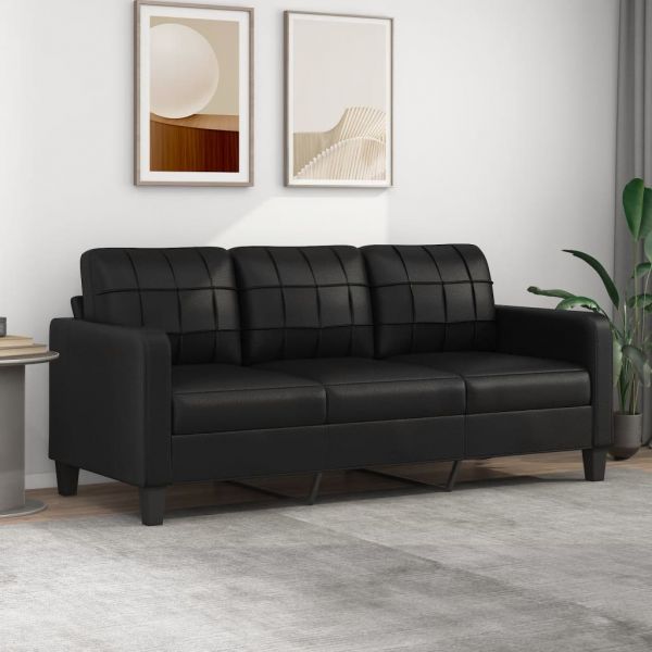 Sofá vidaXL Sofá Vilamoura de 3 Lugares em Couro Artificial Cor Preto 198x77x80 cm Assento, Apóios de Braços e Encosto Fortemente Acolchoados Design Nórdico