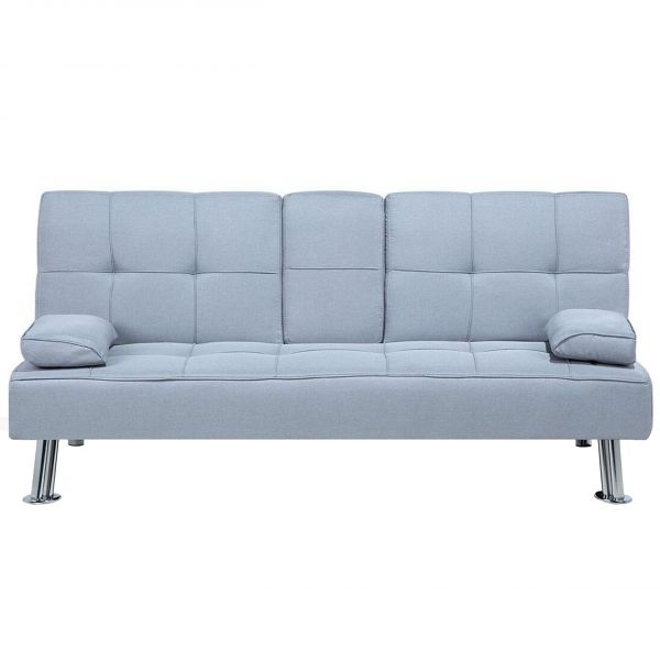 Sofá Cama Beliani de 3 Lugares em Cinzento Claro Mecanismo Click-clack com Pés Prateados Design Ultramoderno