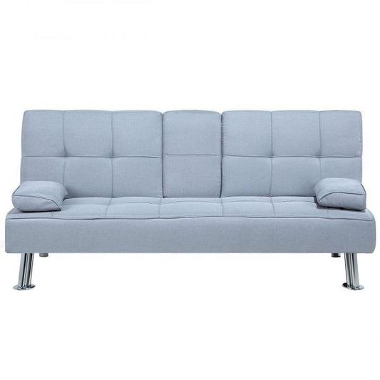 Sofá Cama Beliani de 3 Lugares em Cinzento Claro Mecanismo Click-clack com Pés Prateados Design Ultramoderno