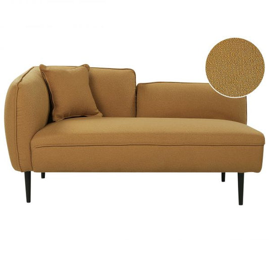 Sofá Beliani Chaise-longue à Esquerda em Tecido Bouclé Mostarda com Pernas Metálicas e Almofada de Estilo Moderno