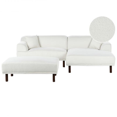 Sofá Beliani Canto à Esquerda com Repousa-pés Estofado em Tecido Bouclé Branco Estilo Minimalista
