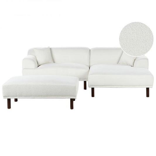Sofá Beliani Canto à Esquerda com Repousa-pés Estofado em Tecido Bouclé Branco Estilo Minimalista